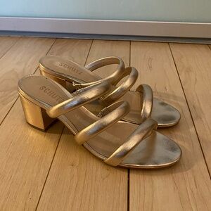 SCHUTZ Olly Metallic Gold Block Heel Sandals size 9